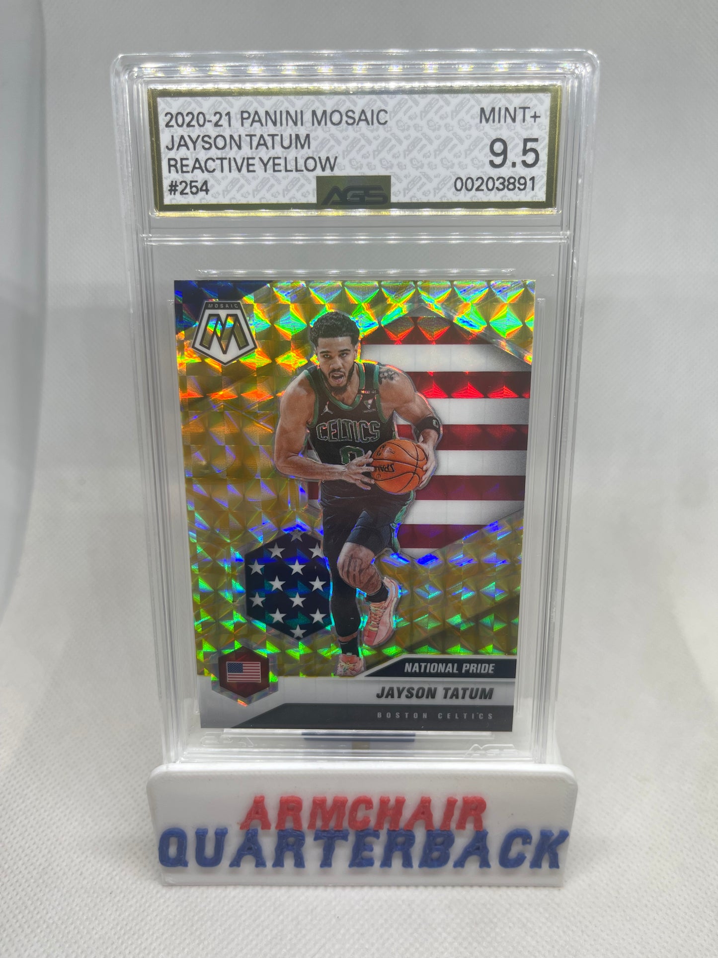 (3) PANINI MOSAIC NATIONAL PRIDE JAYSON TATUM REACTIVE BLUE, YELLOW & PINK CAMO