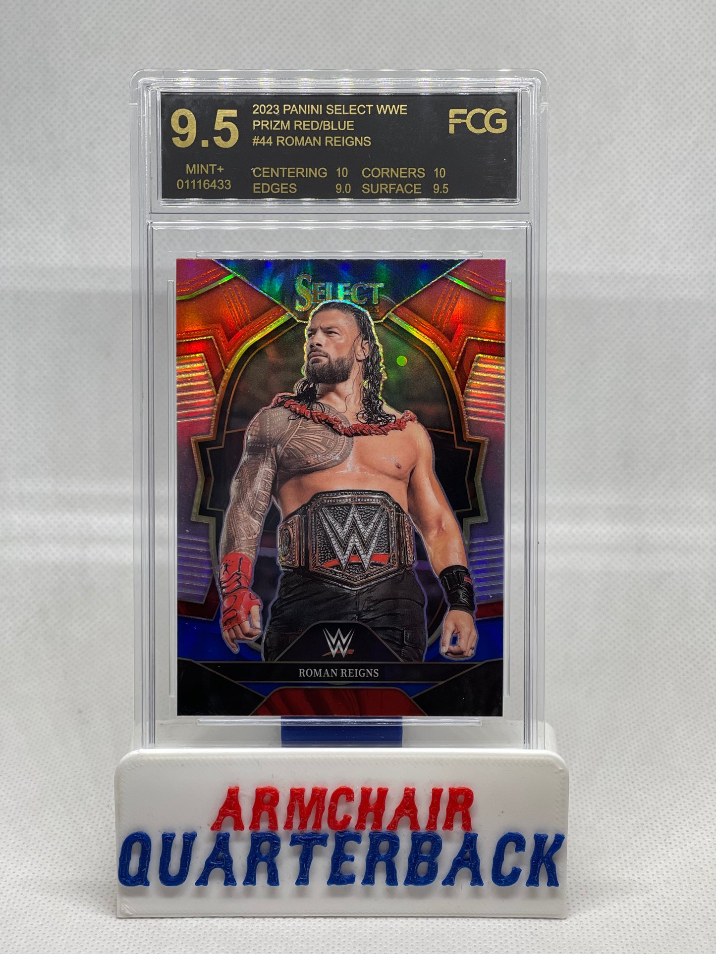 2023 PANINI SELECT WWE PRIZM RED WHITE BLUE #44 ROMAN REIGNS MINT GRADED 9.5