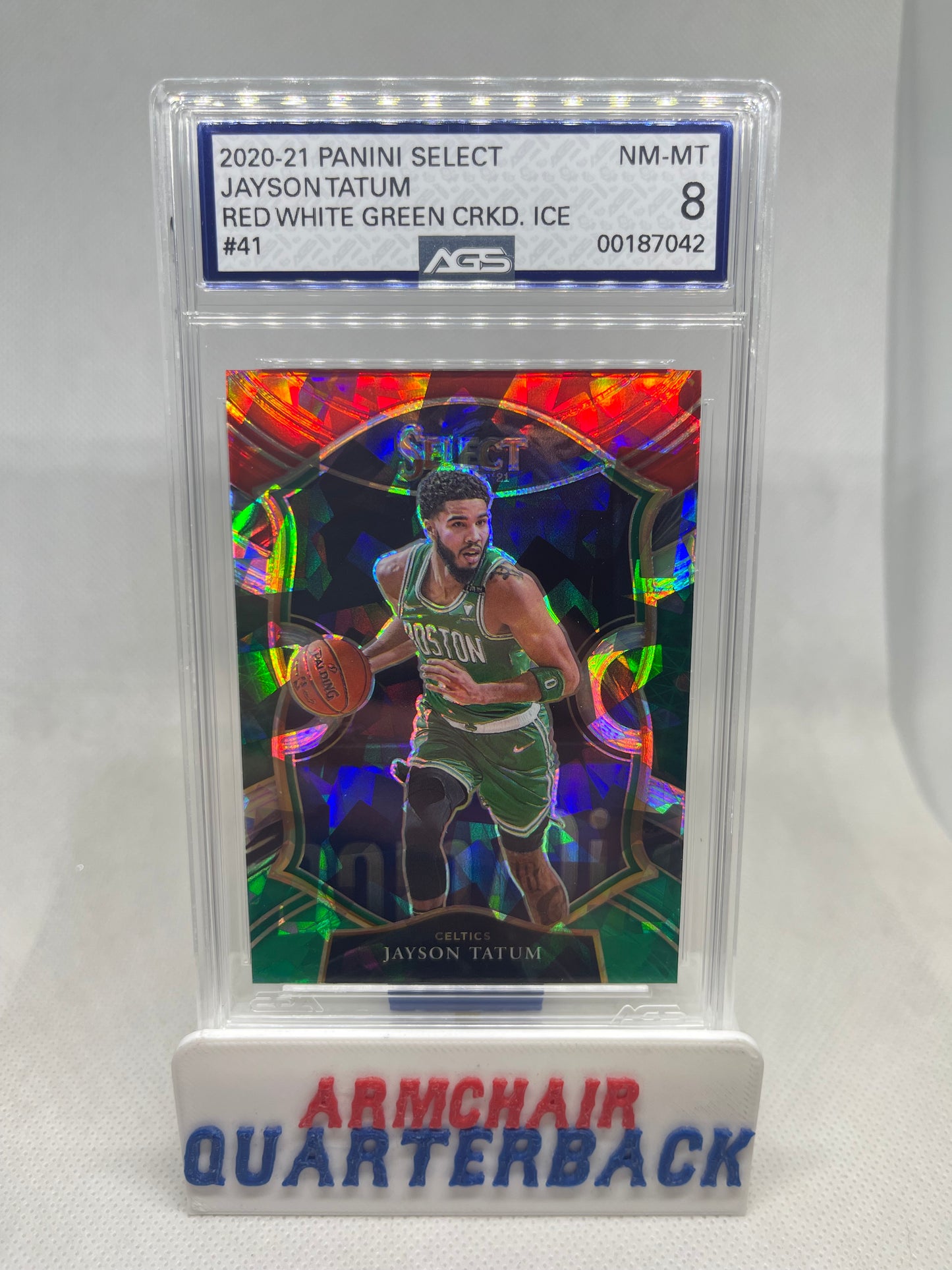 2020-21 Panini Select Jayson Tatum Red White Green Cracked Ice Near Mint 8