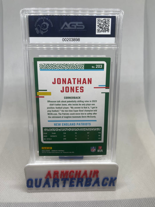2023 PANINI DONRUSS JONATHAN JONES ORANGE #203 GRADED 9 AGS PATRIOTS