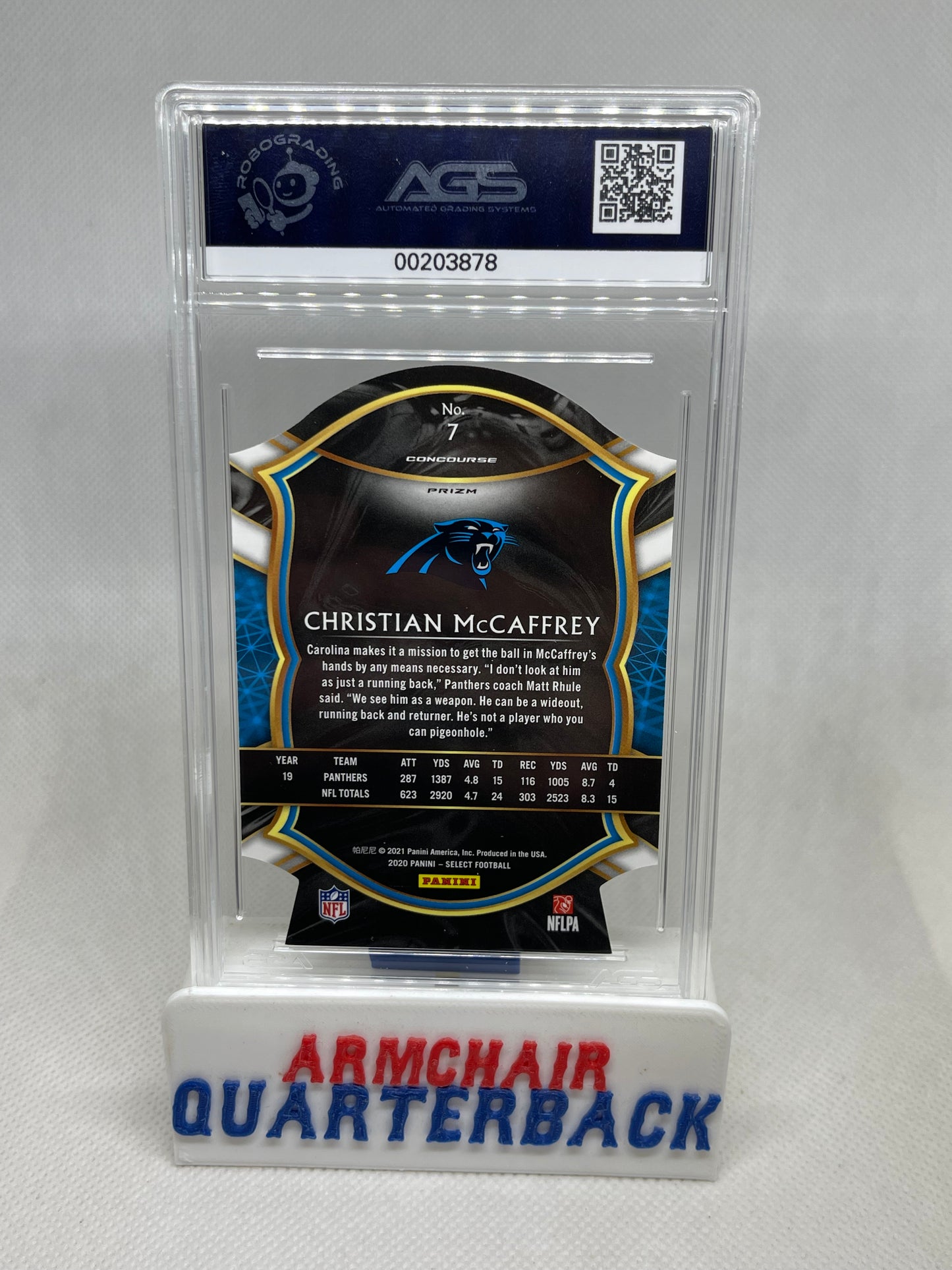 2020 PANINI SELECT CHRISTIAN MCCAFFREY TRI-COLORED DIE-CUT
#7