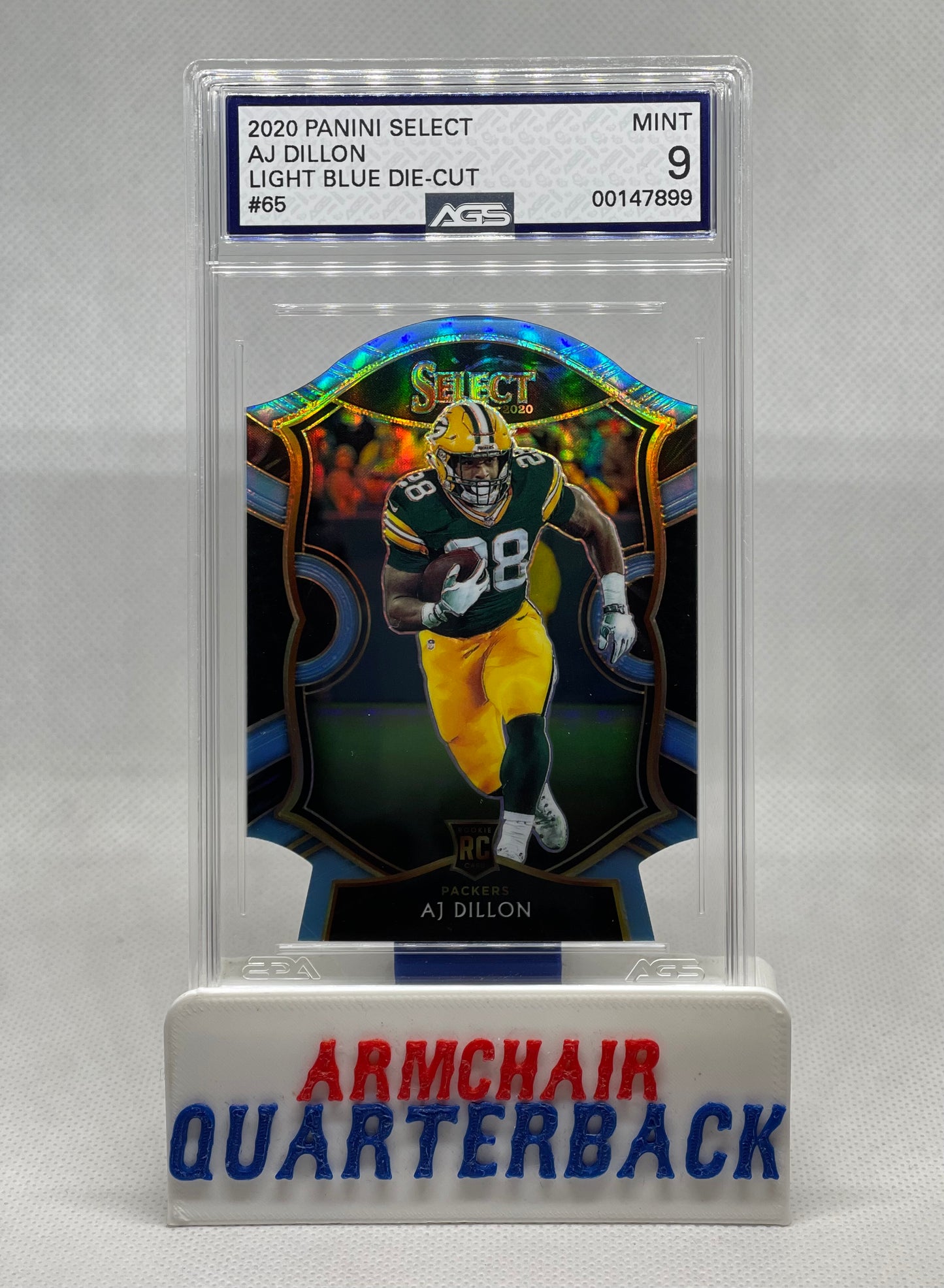 2020 PANINI SELECT AJ DILLON LIGHT BLUE DIE-CUT #65 GRADED AGS 9