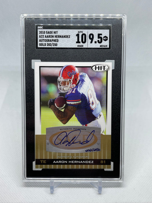 AARON HERNANDEZ 2010 Sage Hit GOLD Autograph SP RC AUTO #/250 SGC 9.5 Auto 10