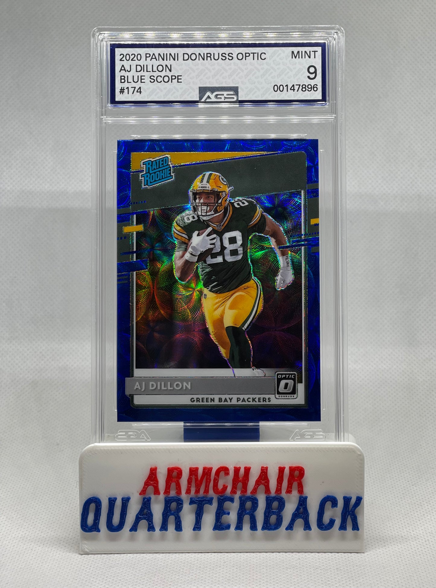 2020 PANINI DONRUSS OPTIC AJ DILLON BLUE SCOPE RATED ROOKIE Graded MINT 9