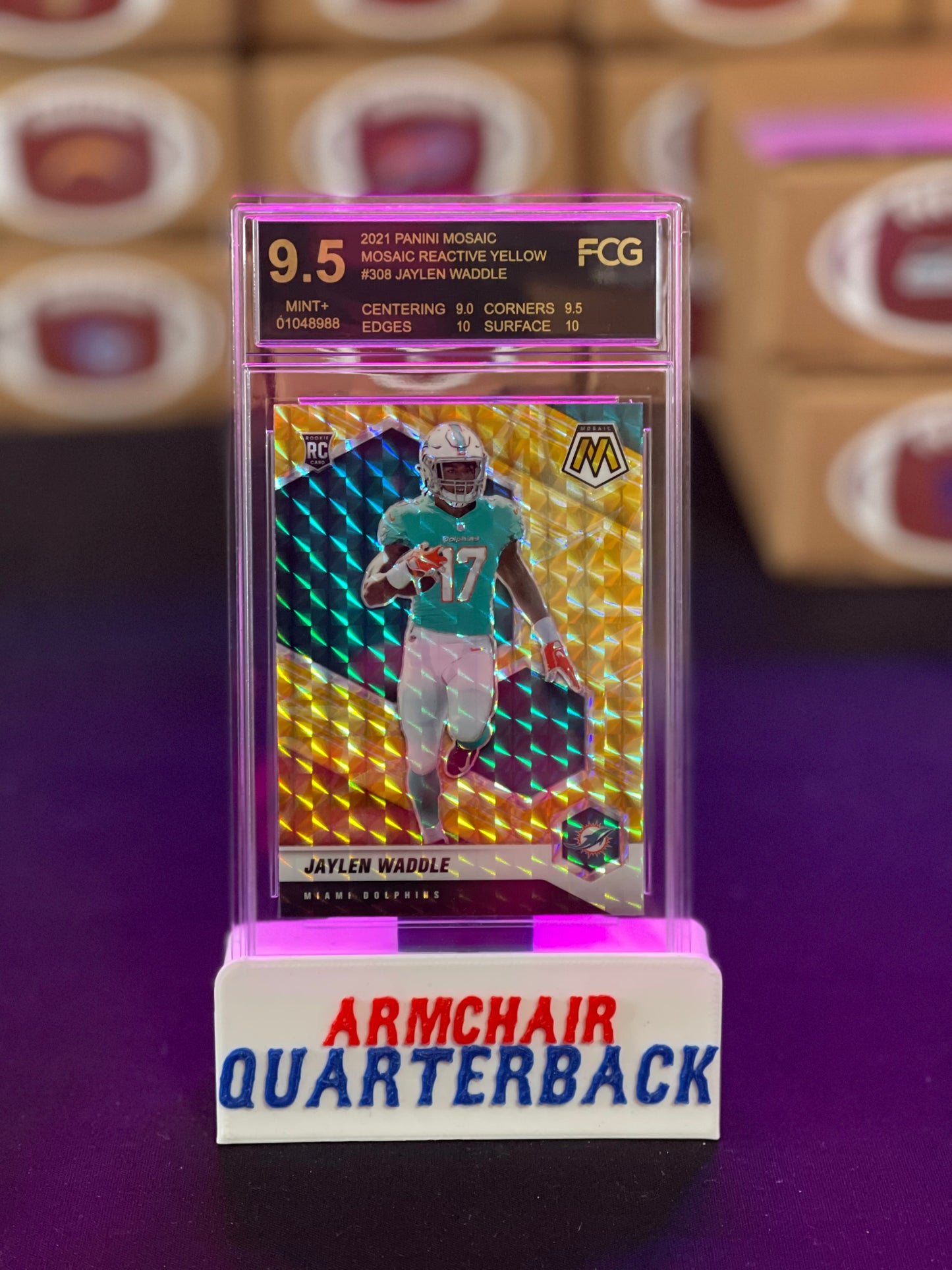 2021 Mosaic Jaylen Waddle Reactive Yellow Prizm Rookie RC GRADED 9.5 MINT