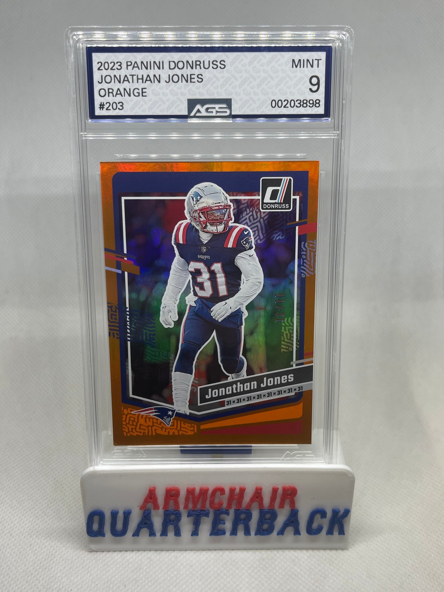 2023 PANINI DONRUSS JONATHAN JONES ORANGE #203 GRADED 9 AGS PATRIOTS