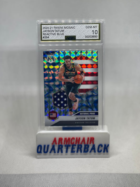 2020-21 PANINI MOSAIC JAYSON TATUM REACTIVE BLUE Graded AGS 10 *POP 2* 📈🚀💥