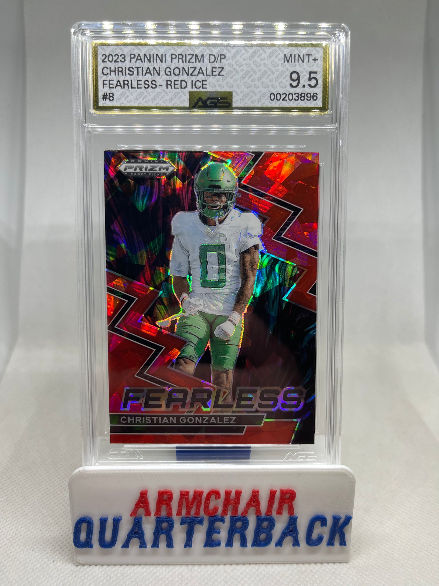 2023 PANINI PRIZM DRAFT PICKS CHRISTIAN GONZALEZ FEARLESS RED CRACKED ICE GRADED 9.5 MINT