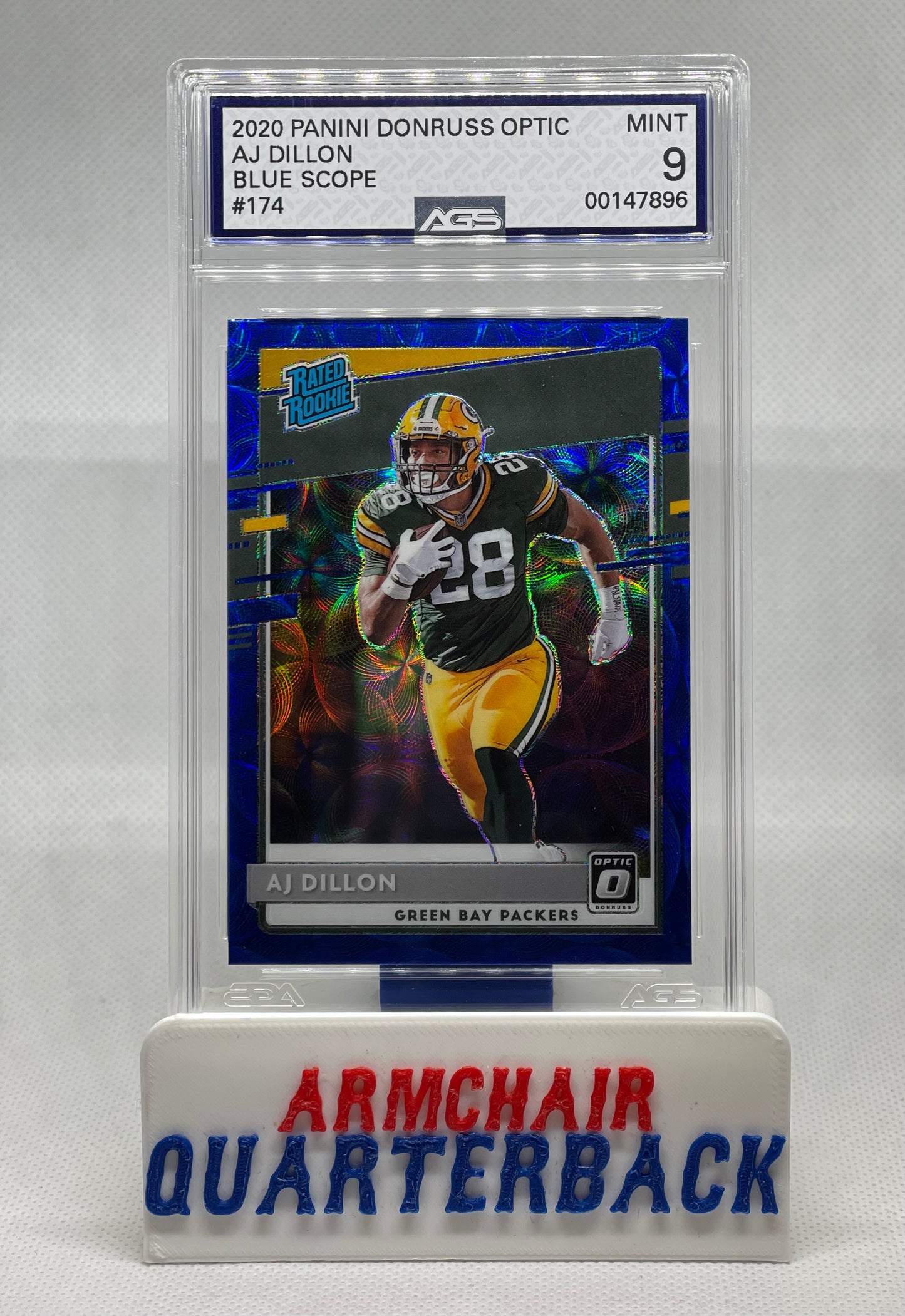 2020 PANINI DONRUSS OPTIC AJ DILLON BLUE SCOPE RATED ROOKIE Graded MINT 9