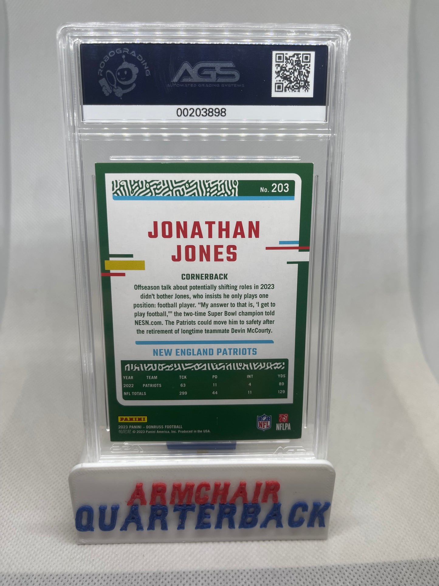 2023 PANINI DONRUSS JONATHAN JONES ORANGE #203 GRADED 9 AGS PATRIOTS