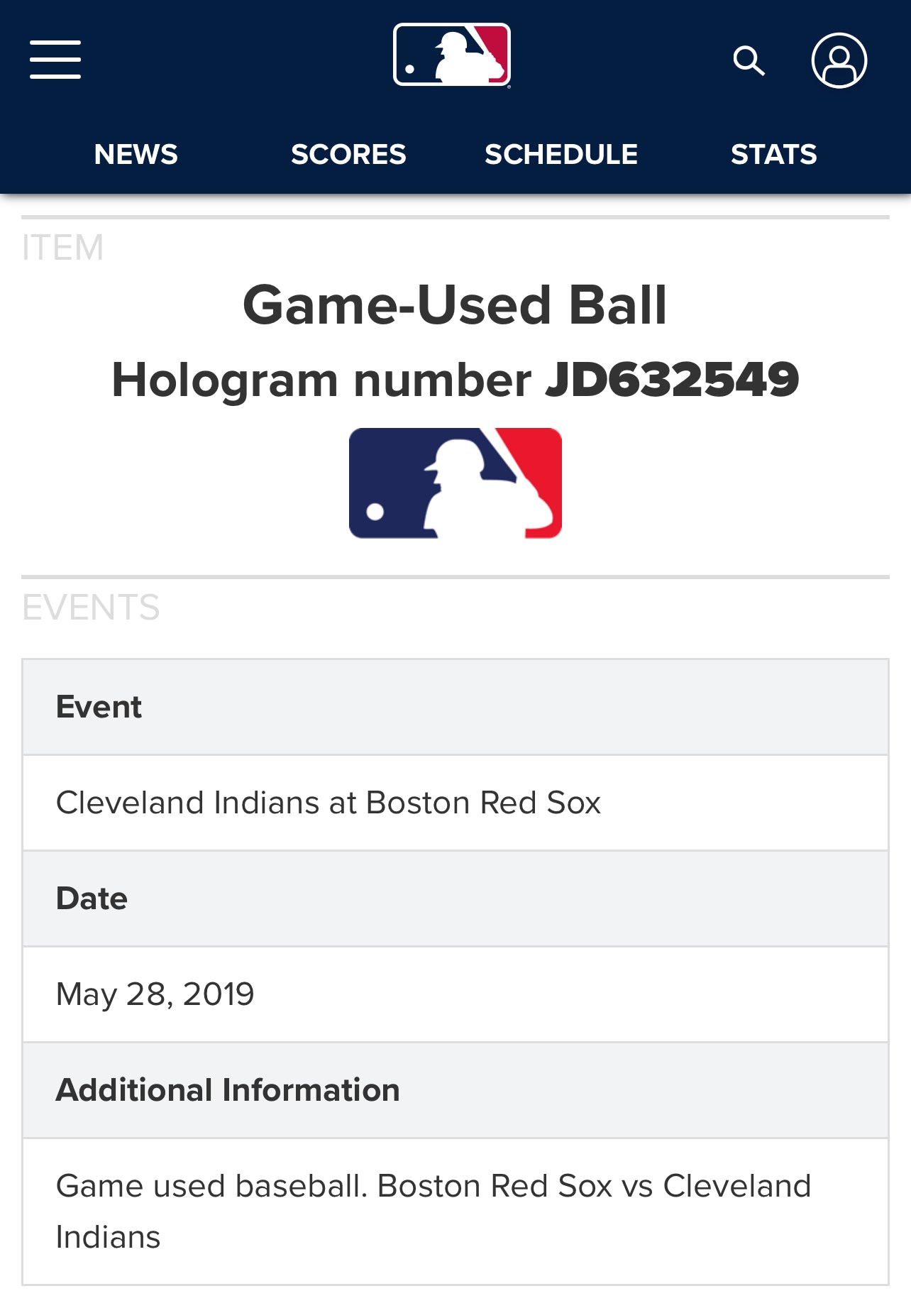 Peter Gammons Autographed Game-used baseball 05/28/19 Red Sox vs Indians