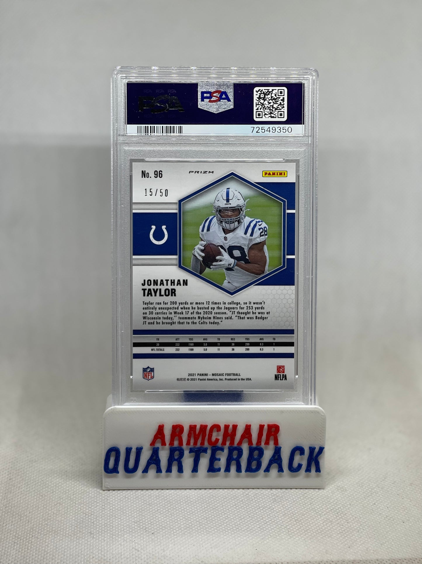 2021 MOSAIC JONATHAN TAYLOR NO HUDDLE PURPLE #’d 15/50