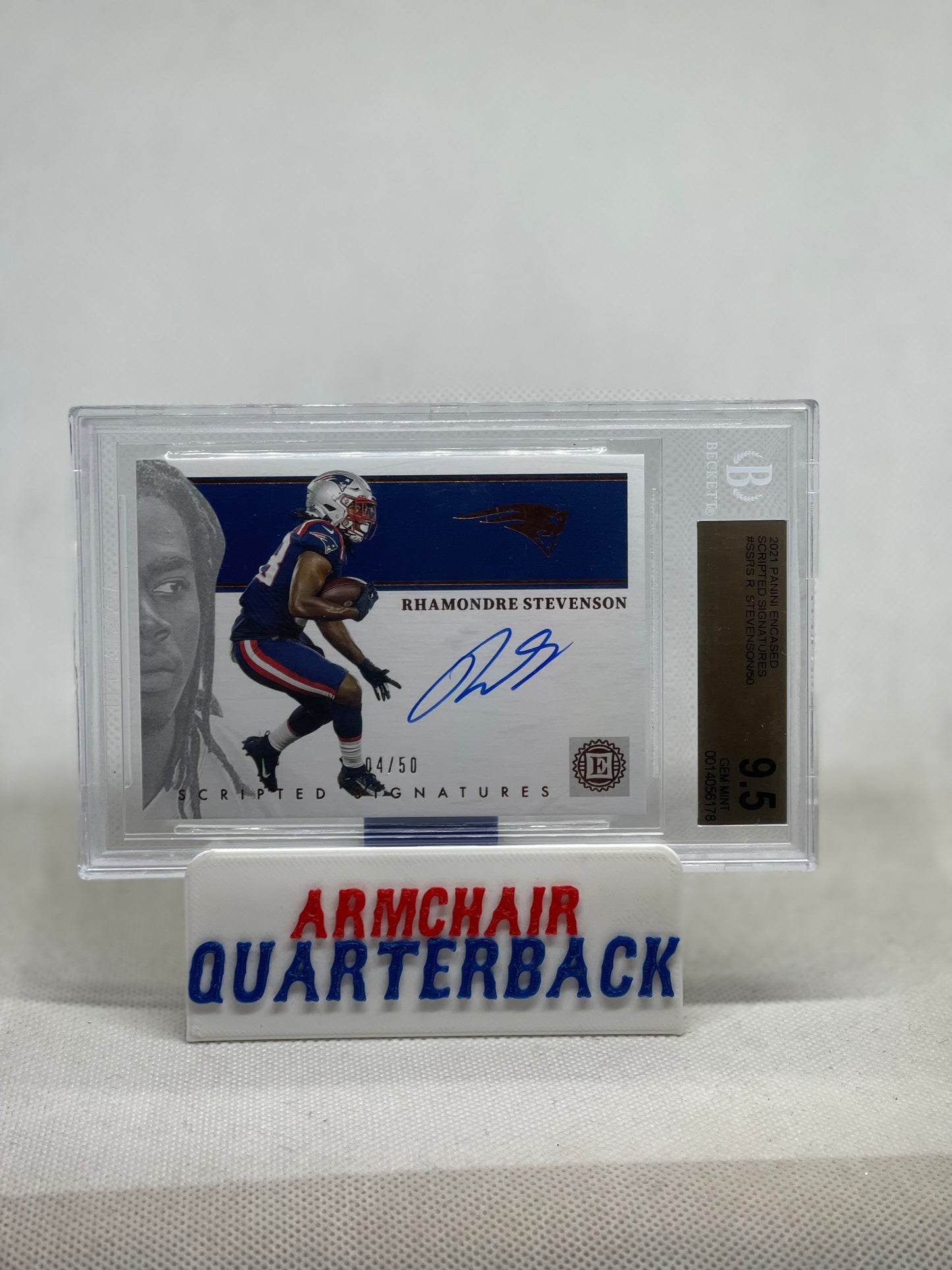 Rhamondre Stevenson 2021 PANINI ENCASED SCRIPTED SIGNATURES /50 BGS 9.5 / 10 Auto
