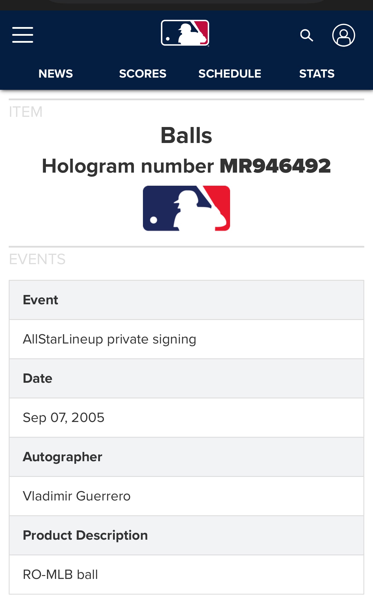 Vladimir Guerrero Autographed baseball MLB Authenticated