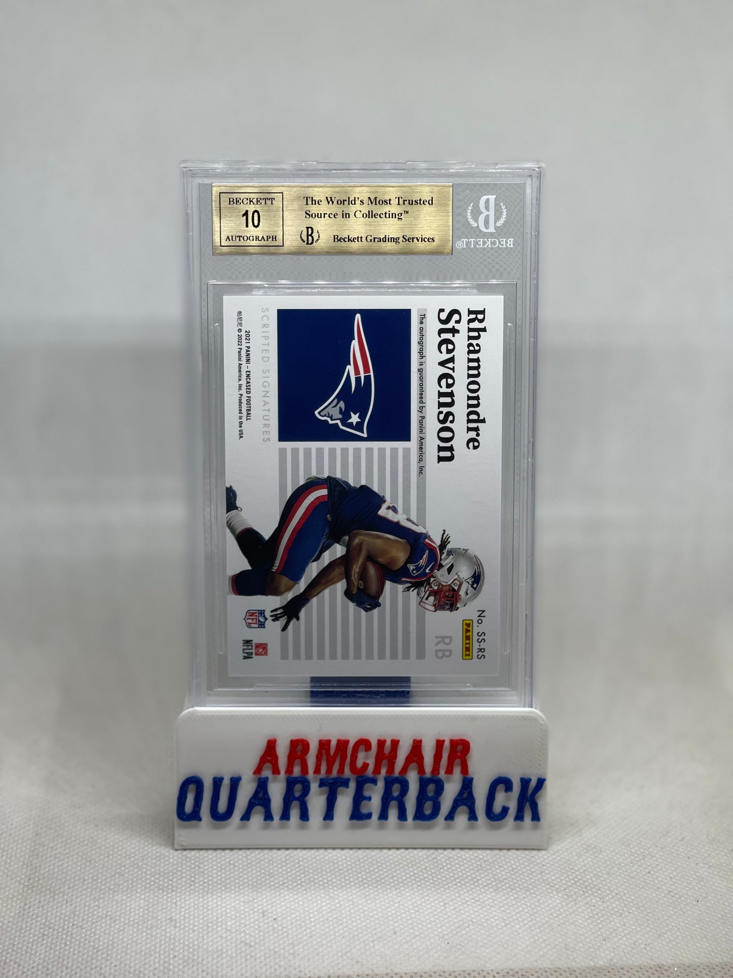 Rhamondre Stevenson 2021 PANINI ENCASED SCRIPTED SIGNATURES /50 BGS 9.5 / 10 Auto